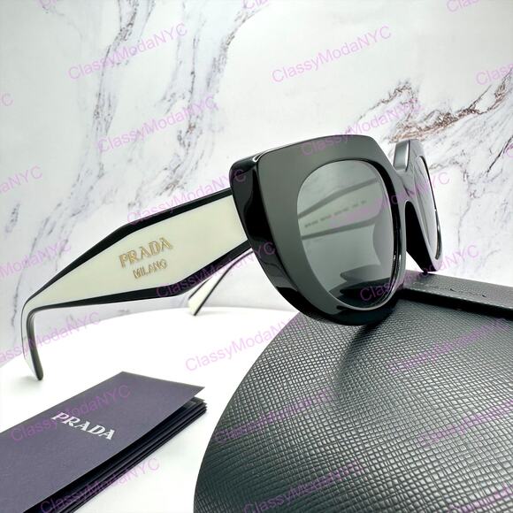 New PRADA Sunglasses Black White Talc Gold Symbole Oval Cat Eye Womens main image 8
